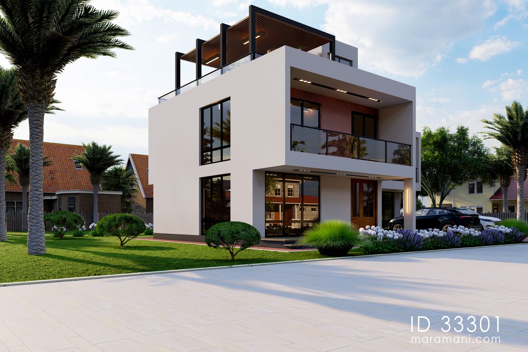 3 Bedroom House plan with roof terrace - ID 33301