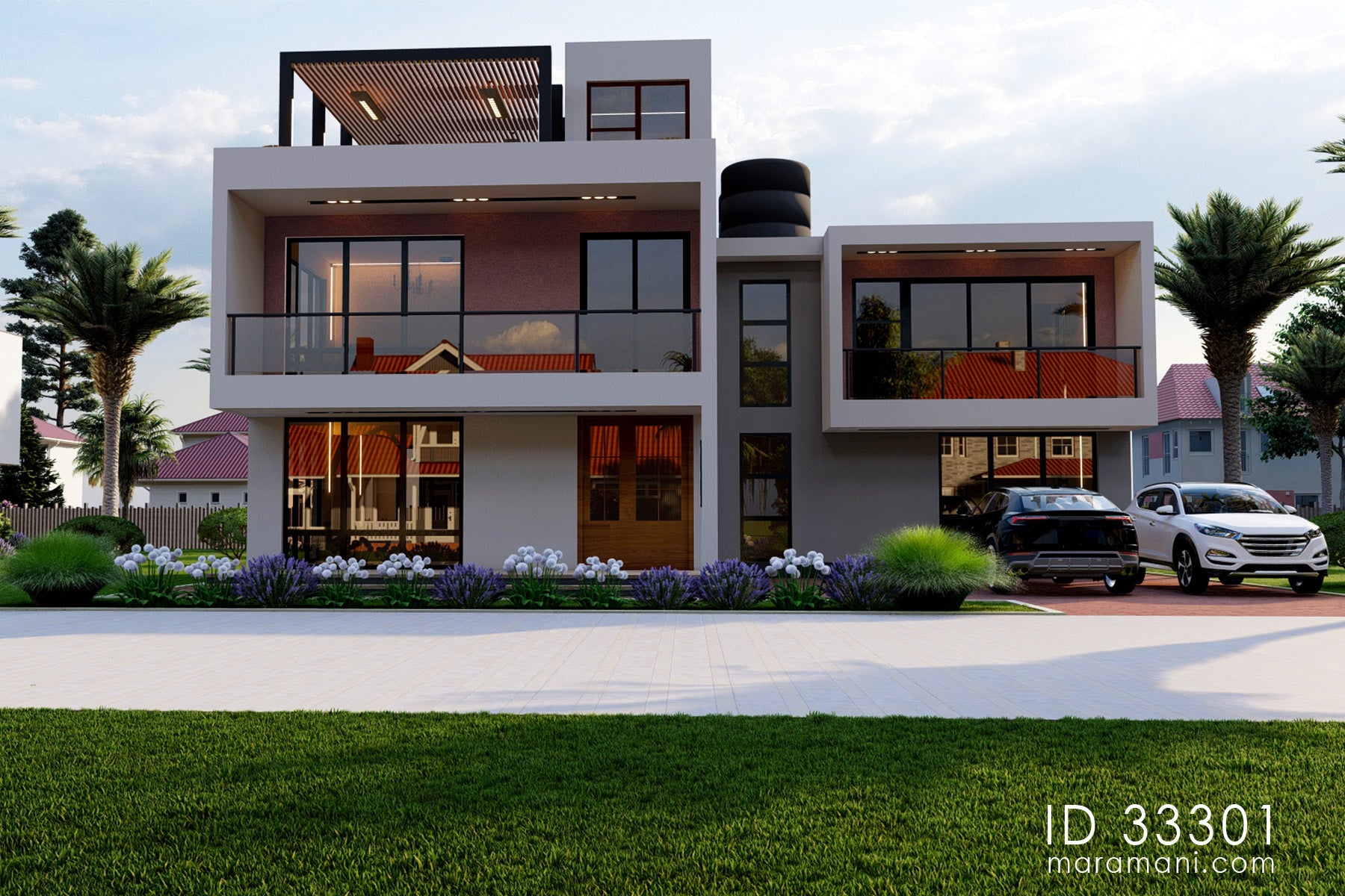 3 Bedroom House plan with roof terrace - ID 33301