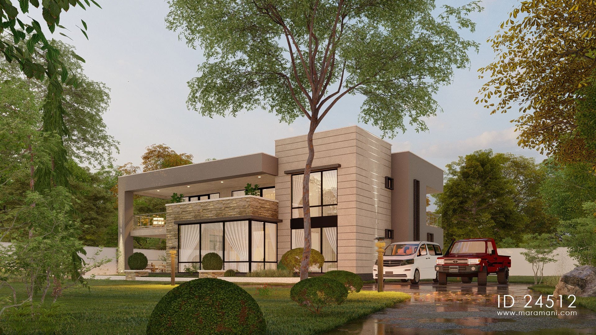 Flat roof 4 bedroom mansion - ID 24512