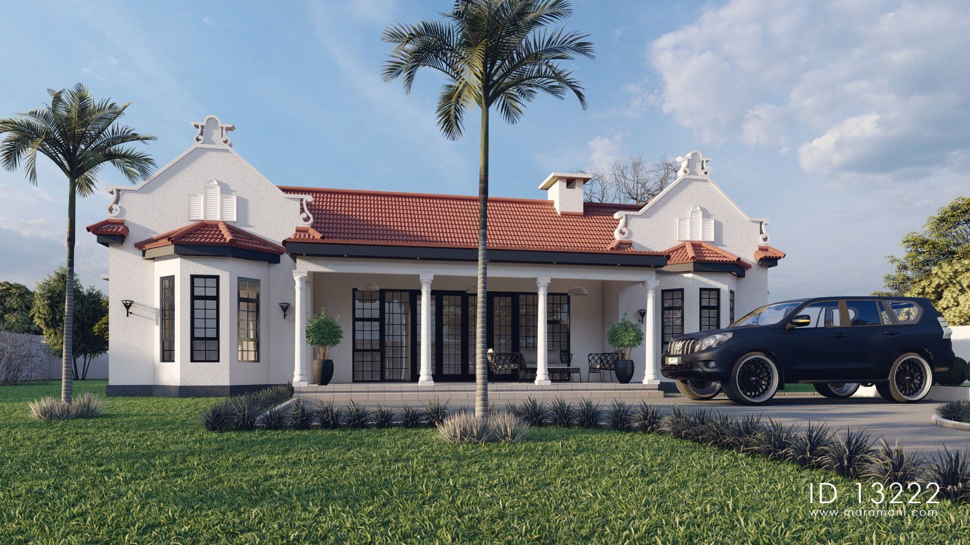 Cape Dutch House plan with 3 bedrooms and fireplace - ID 13222