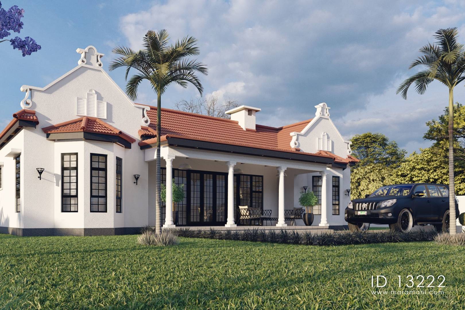 Cape Dutch House plan with 3 bedrooms and fireplace - ID 13222