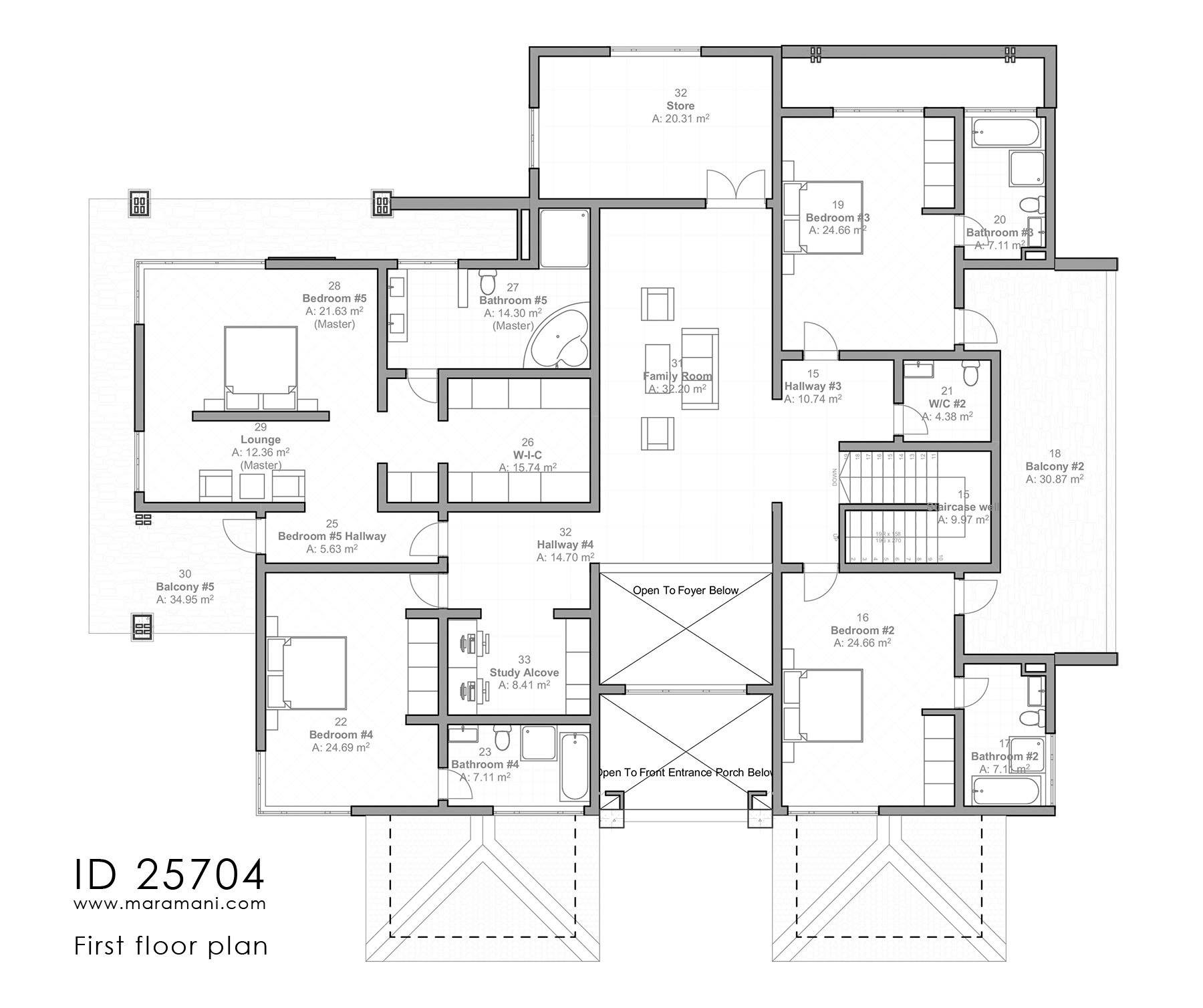 5 Bedroom House Plan with large balconies - ID 25704