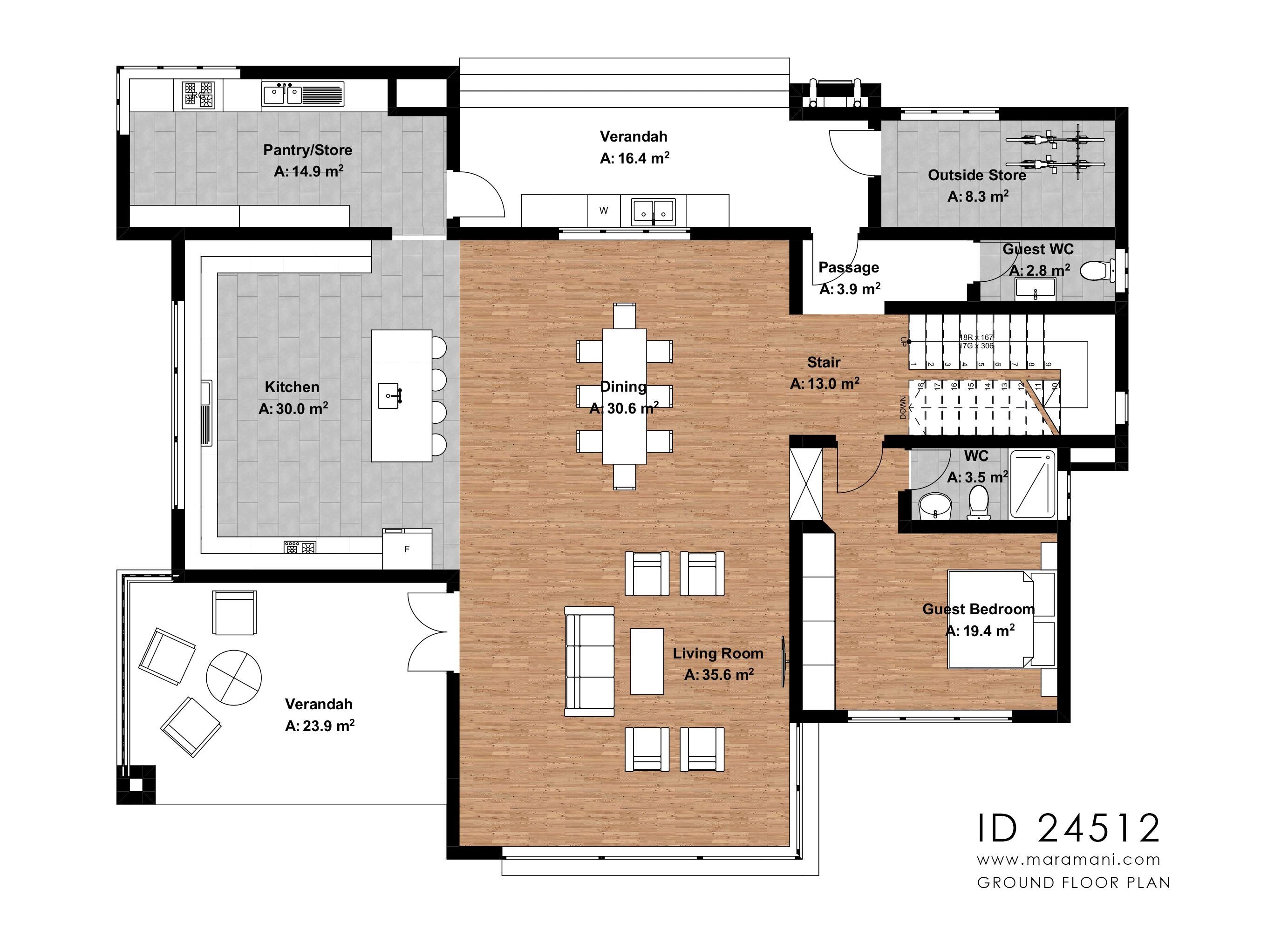 Flat roof 4 bedroom mansion - ID 24512