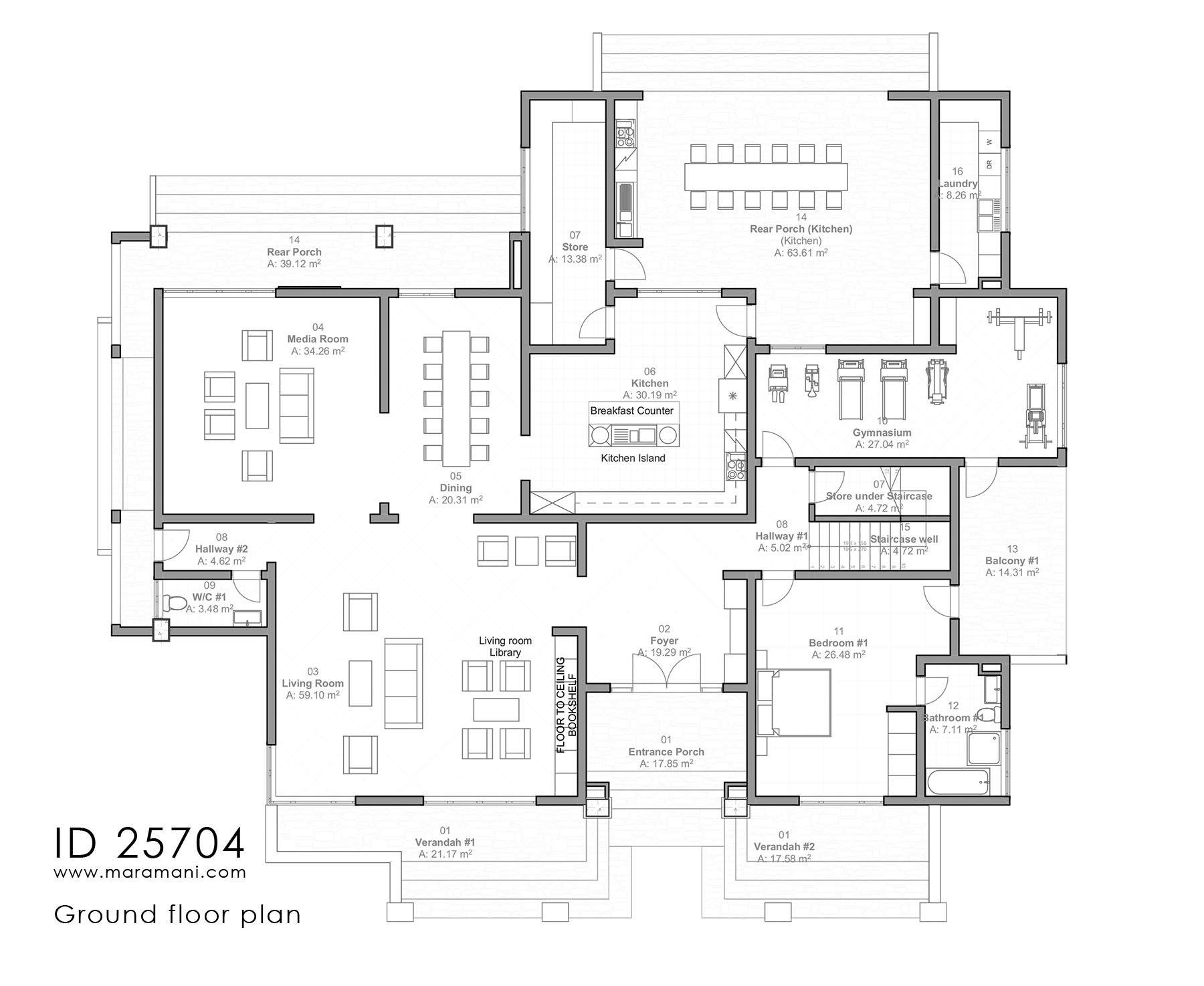 5 Bedroom House Plan with large balconies - ID 25704