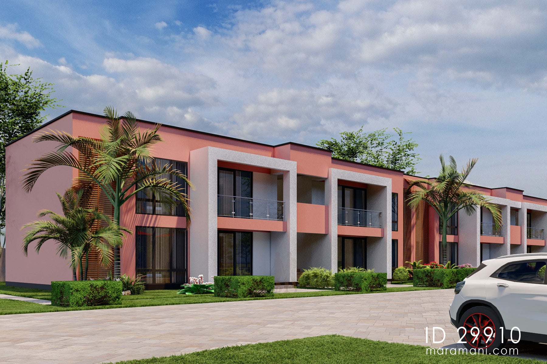 10 Unit, 2-Story Apartment Block Plan – ID 29910