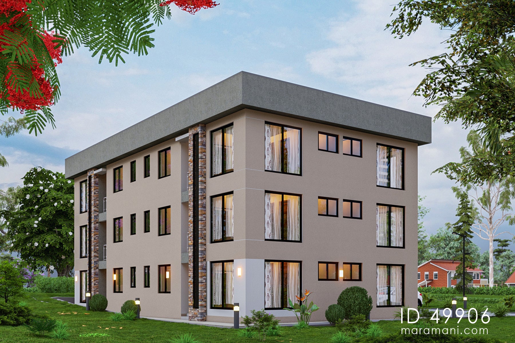 12-Bedrooms, 4-Story Apartment Block Plan - ID 49906