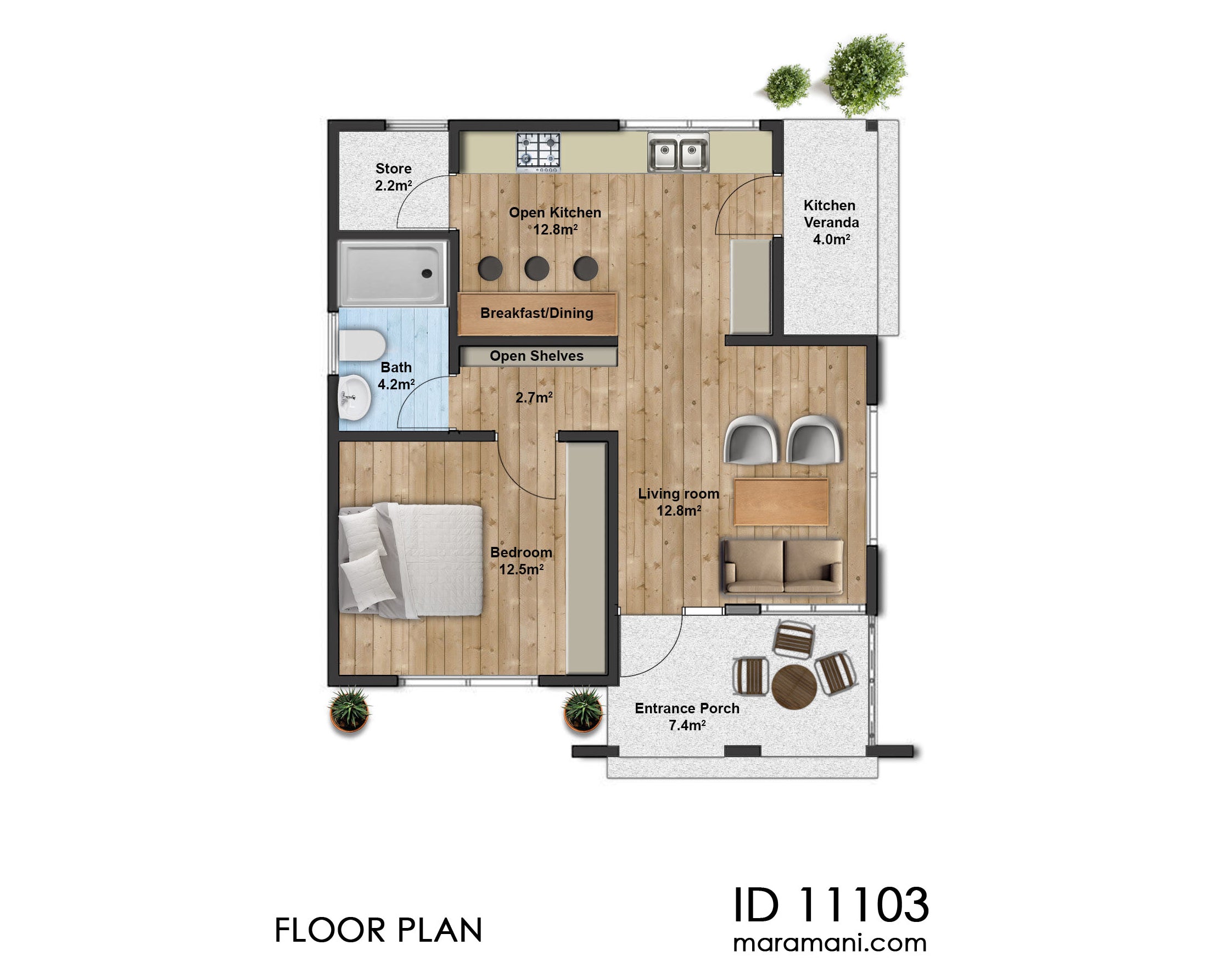 1 Bedroom House Plan - ID 11103