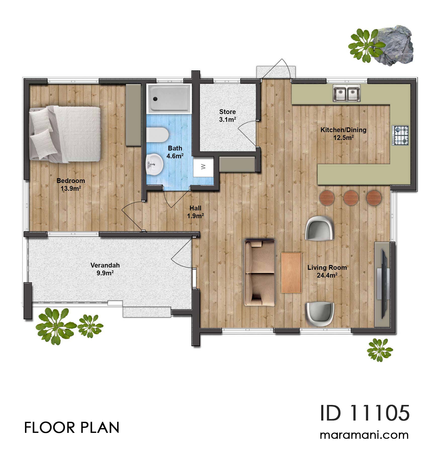 1 Bedroom House Plan - ID 11105