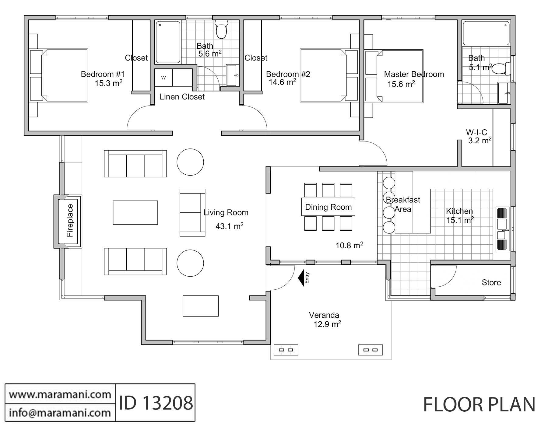 3 Bedroom House Plan - ID 13208