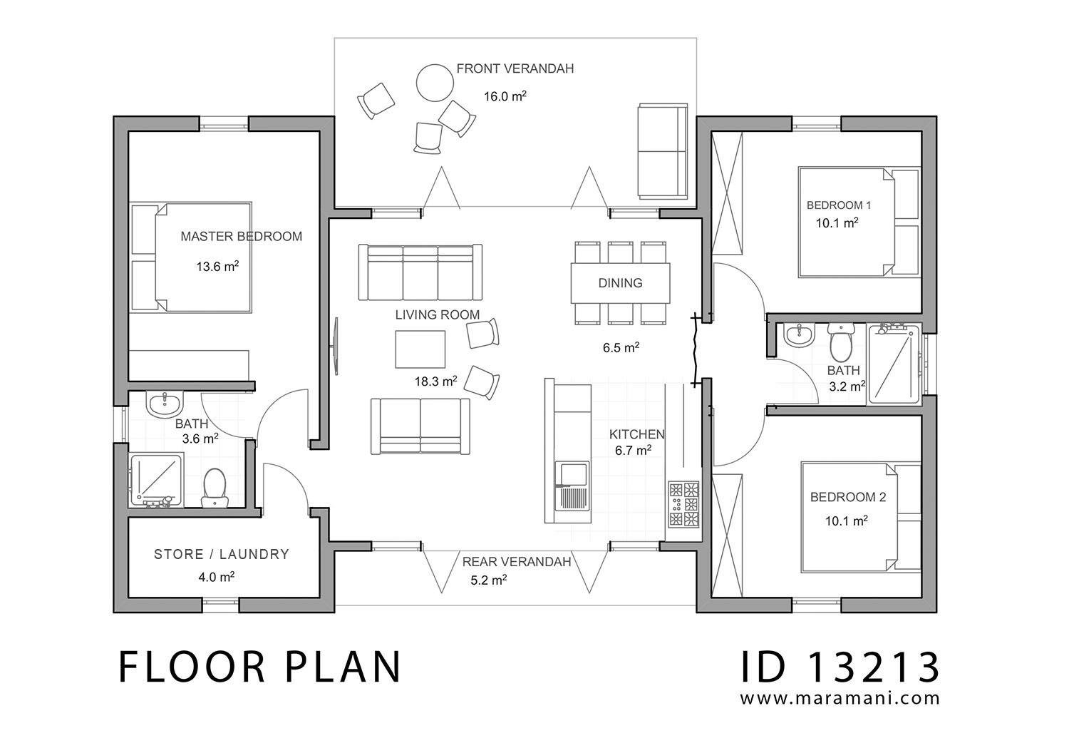 3 bedroom Building Plan - ID 13213