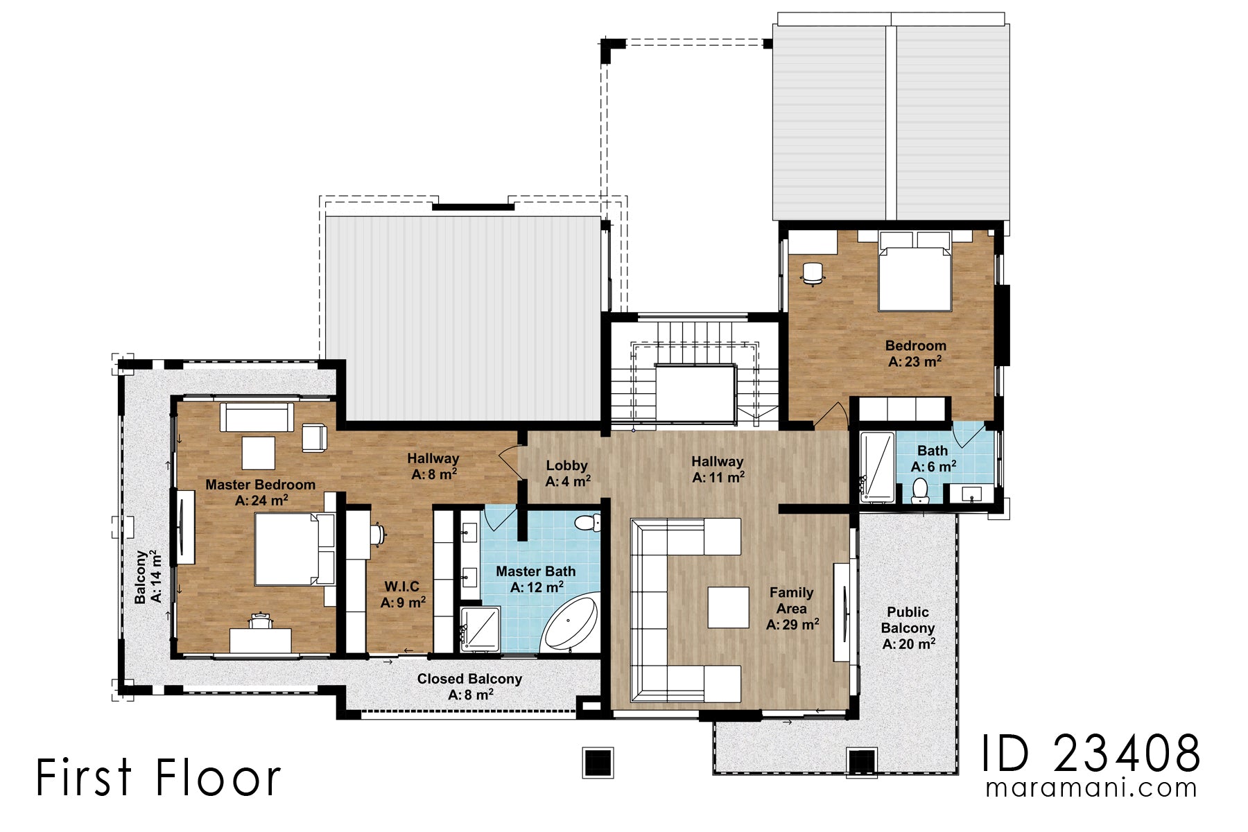 Two-storey 3 bedrooms house plan - ID 23408